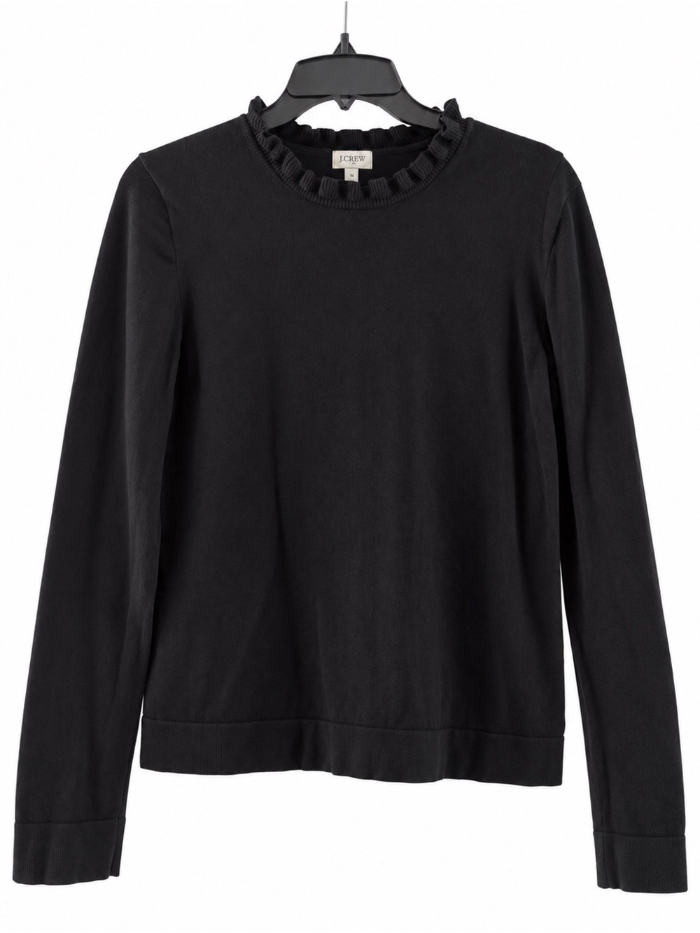 J.Crew Black Ruffle Neck Cotton Sweater Sweatshirt Size M